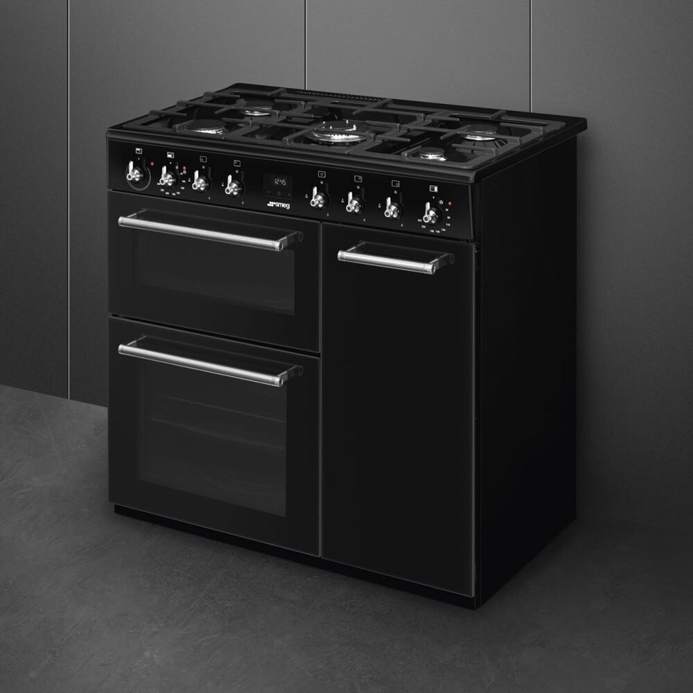 Smeg CX93GMBL Classica Cucina da accosto cm. 90x60 - 5 fuochi a gas + 3 forni elettrici - nero lucido
