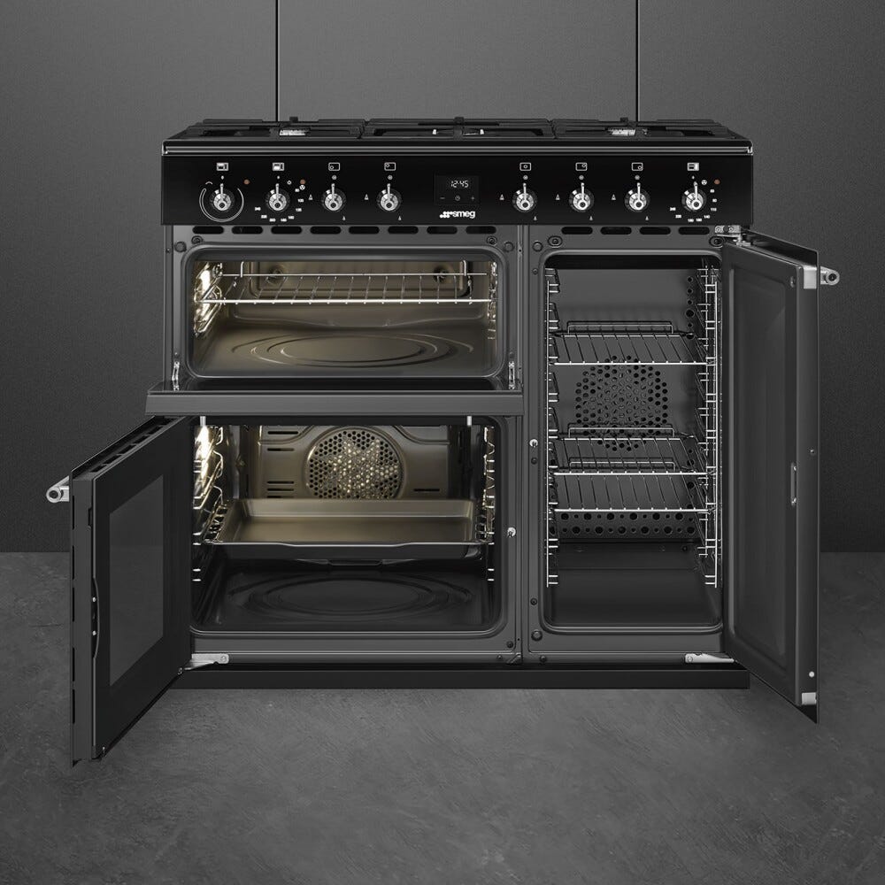 Smeg CX93GMBL Classica Cucina da accosto cm. 90x60 - 5 fuochi a gas + 3 forni elettrici - nero lucido