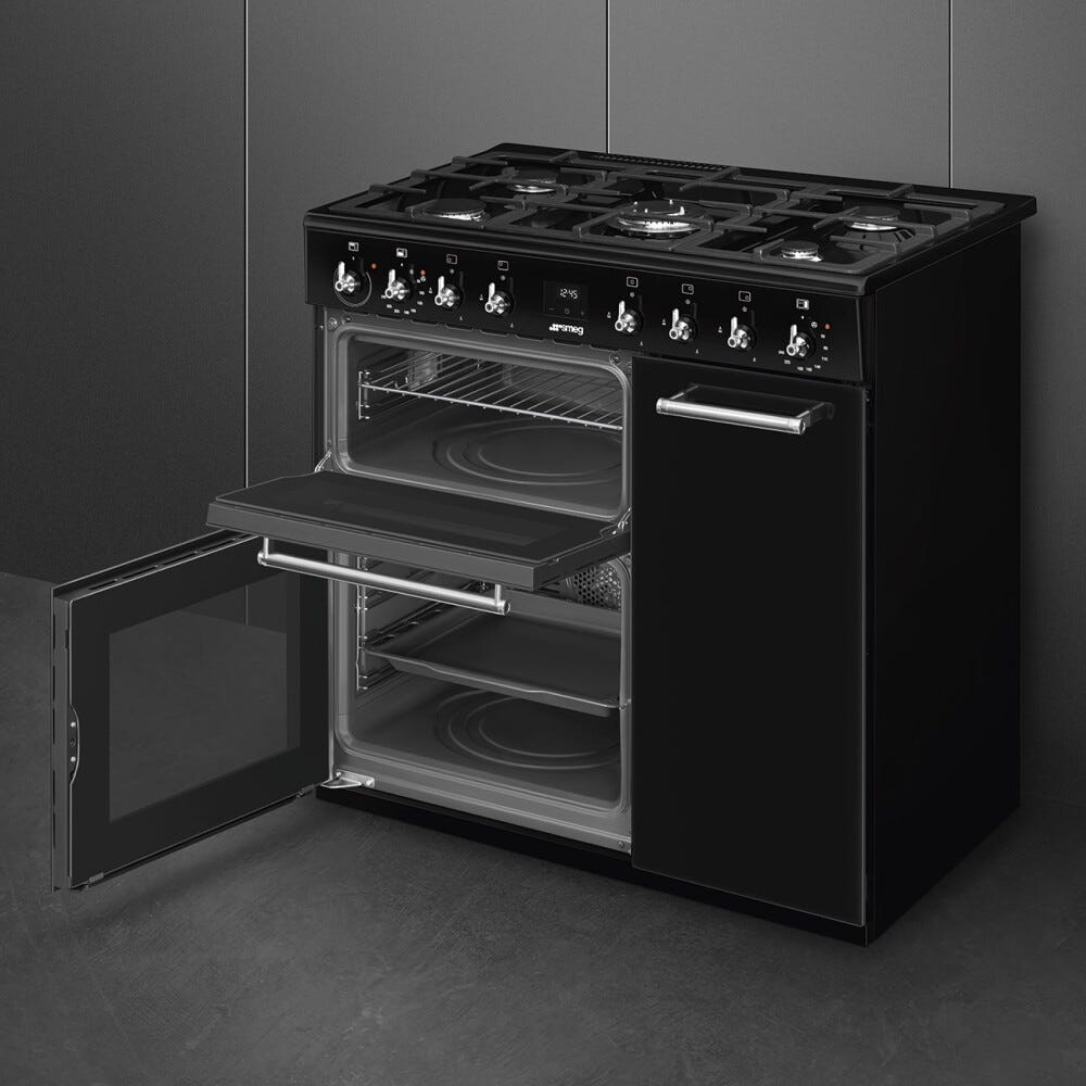 Smeg CX93GMBL Classica Cucina da accosto cm. 90x60 - 5 fuochi a gas + 3 forni elettrici - nero lucido