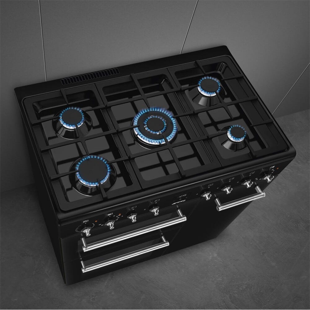 Smeg CX93GMBL Classica Cucina da accosto cm. 90x60 - 5 fuochi a gas + 3 forni elettrici - nero lucido