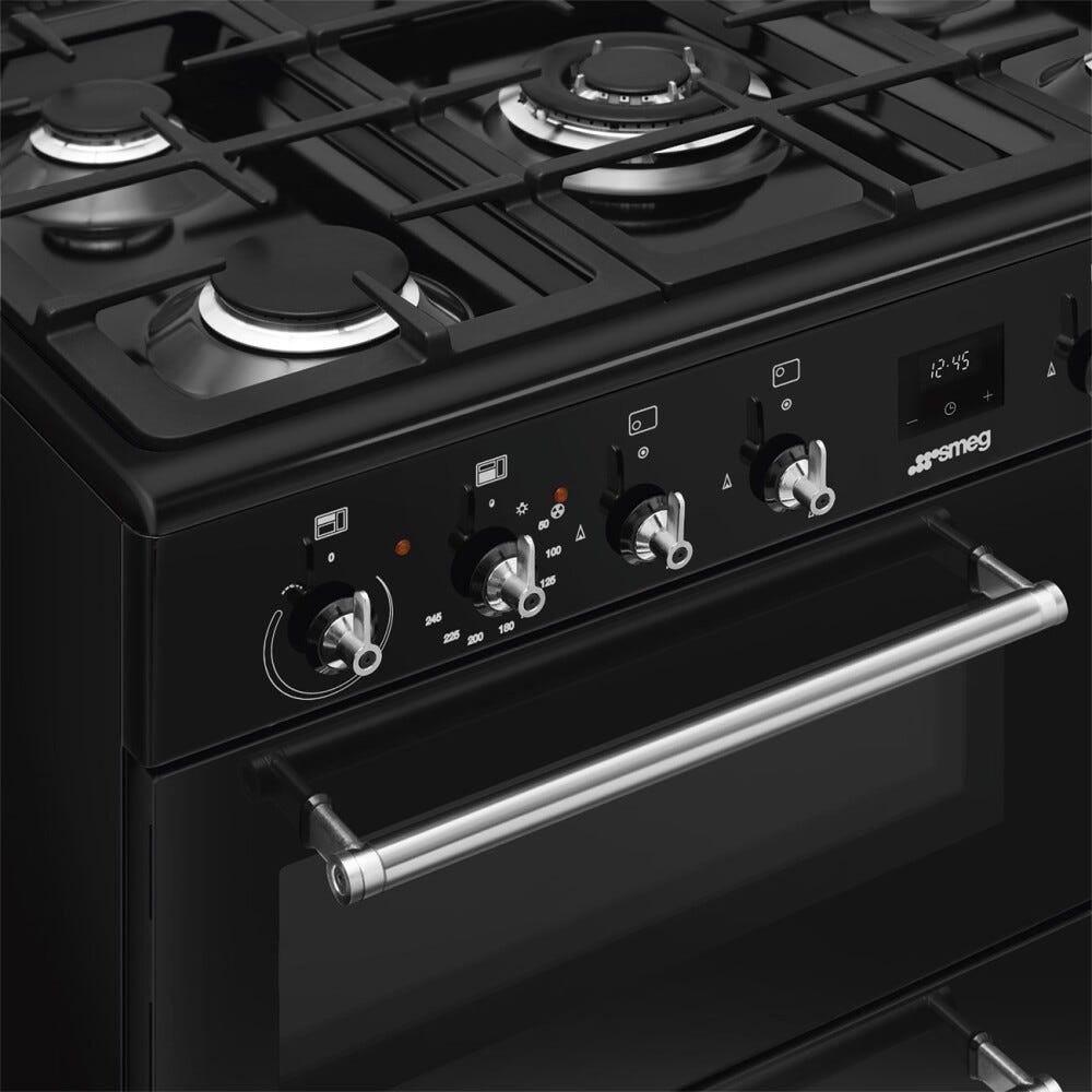 Smeg CX93GMBL Classica Cucina da accosto cm. 90x60 - 5 fuochi a gas + 3 forni elettrici - nero lucido