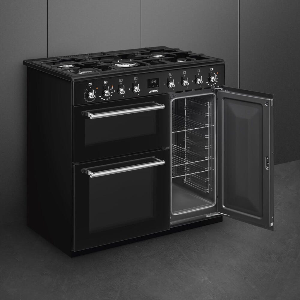 Smeg CX93GMBL Classica Cucina da accosto cm. 90x60 - 5 fuochi a gas + 3 forni elettrici - nero lucido