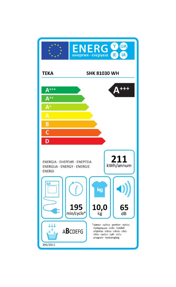 Teka SHK 81030 WH Asciugatrice cm. 60 - capacità 10 kg - bianco