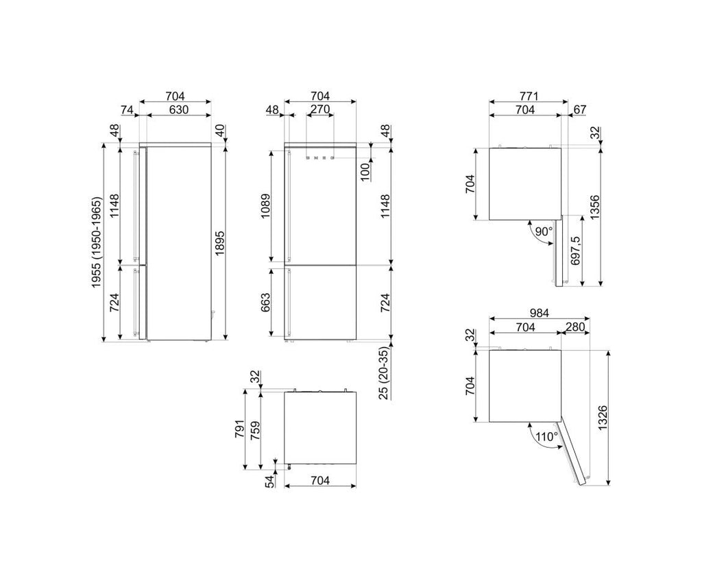 Smeg FA8005RPO6 Coloniale Frigorifero con congelatore a libera installazione cm. 71 h. 196 - lt. 481 - panna - cerniere destra