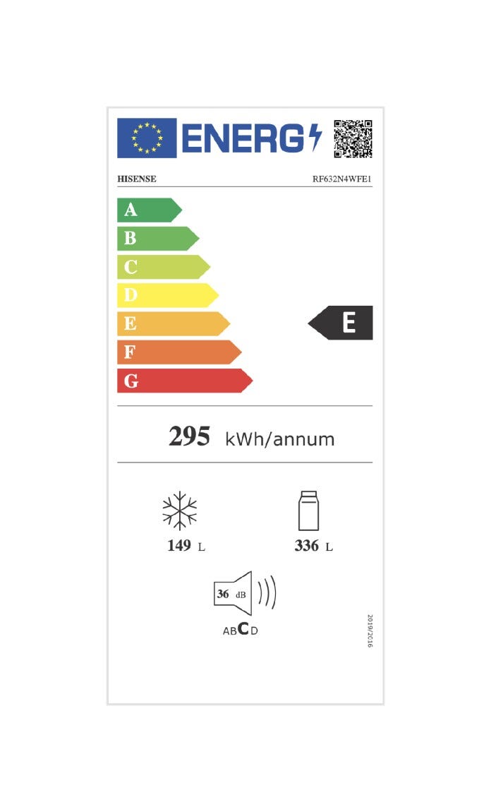 Hisense RF632N4WFE1 Frigorifero con congelatore french cm. 70 h. 200 - lt. 485 - black inox