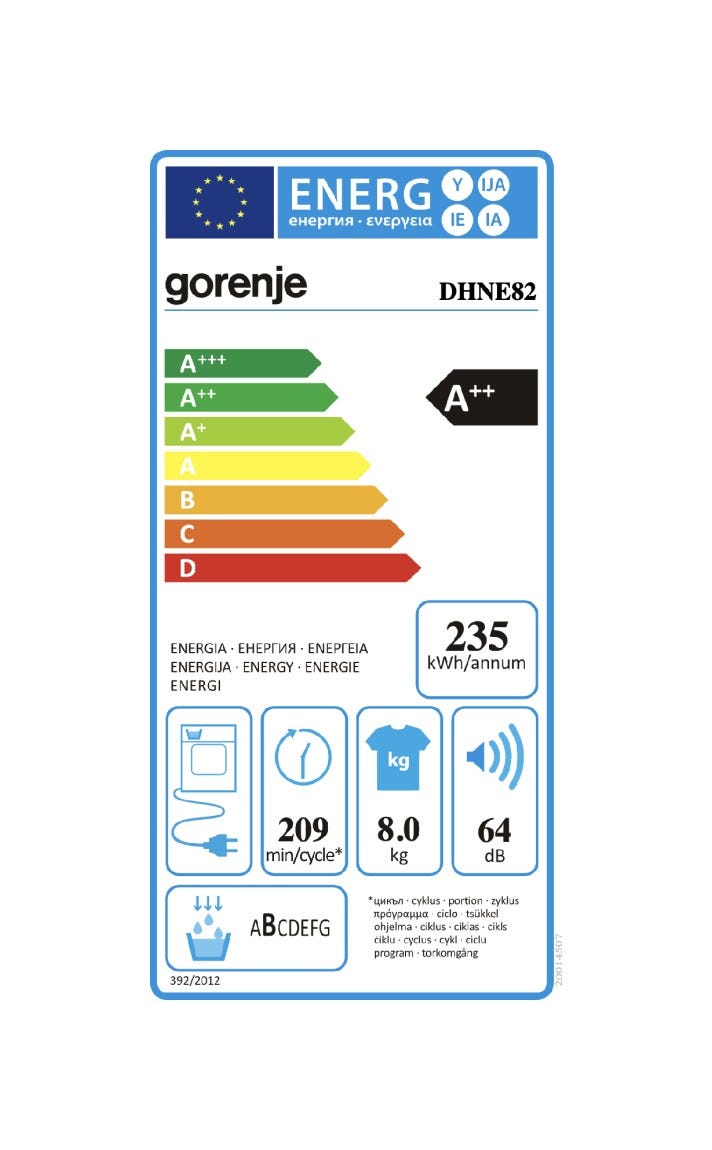 Gorenje DHNE82 G200 Asciugatrice cm. 60 - capacità 8 kg - bianco/nero