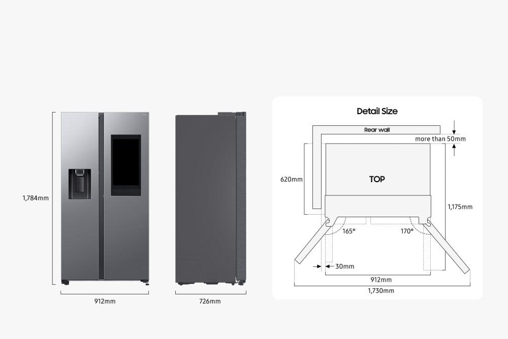 Samsung RS90F66BETEF Frigorifero con congelatore side by side cm. 91 h. 178 - lt. 614 - inox
