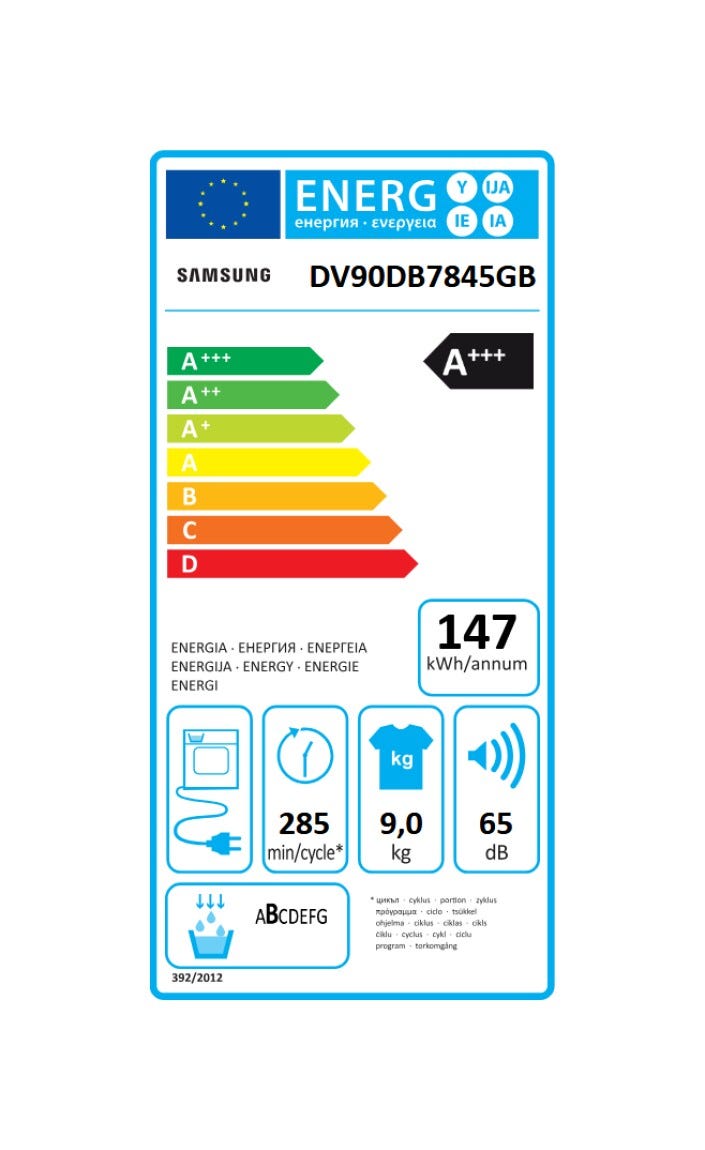 Samsung DV90DB7845GBU3 Bespoke AI Asciugatrice cm. 60 - capacità 9 kg - nero