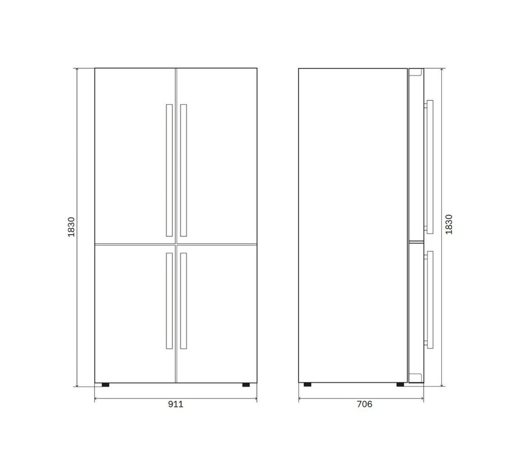 ILVE R91SCD Professional Plus Frigorifero con congelatore 4 porte cm 91, lt 539, finitura inox o colorato