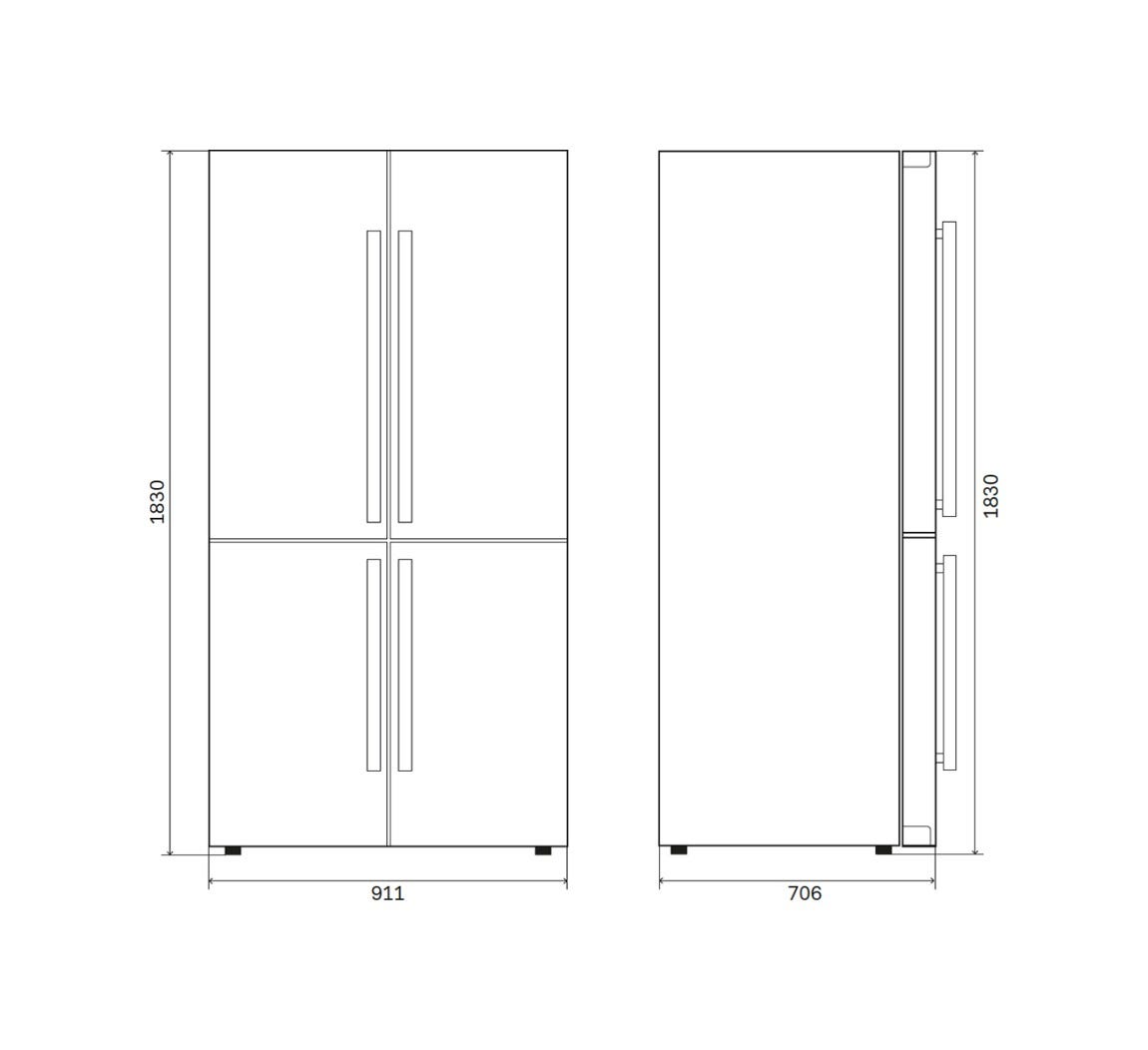 ILVE R91SCD Professional Plus Frigorifero con congelatore 4 porte cm 91, lt 539, finitura inox o colorato