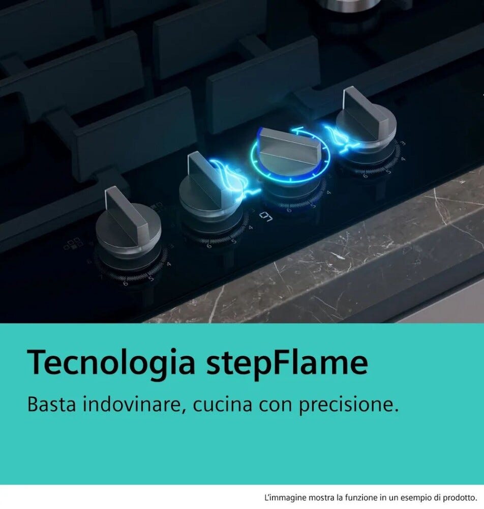 Siemens EP7A6QI10 iQ500 Piano cottura a gas cm. 76 - vetro nero