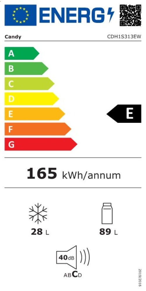 Candy CDH1S313EW Frigorifero con congelatore a libera installazione cm. 48 h. 114 - lt. 117 - bianco