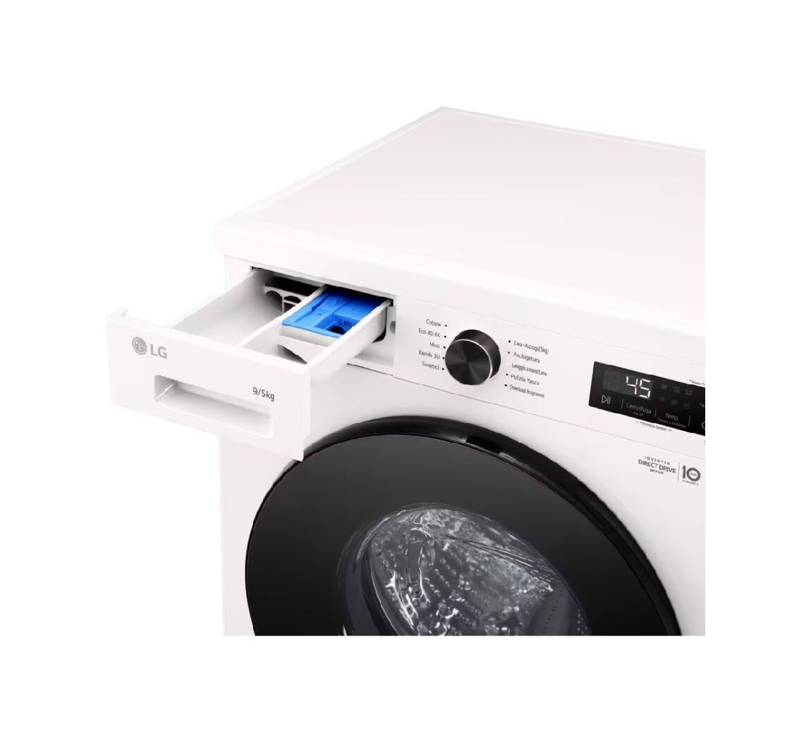 LG W4NX1095NWB Serie X1 Lavasciuga cm. 60 - lavaggio 9 kg - asciugatura 5 kg - bianco