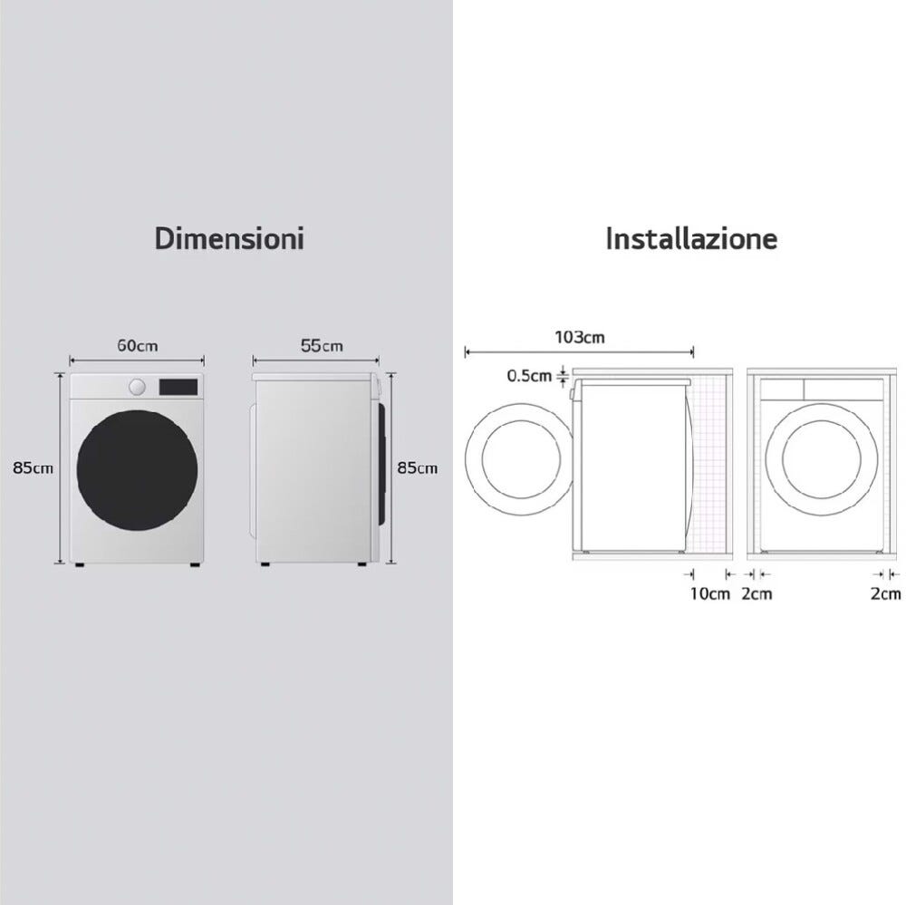 LG W4NX1095NWB Serie X1 Lavasciuga cm. 60 - lavaggio 9 kg - asciugatura 5 kg - bianco