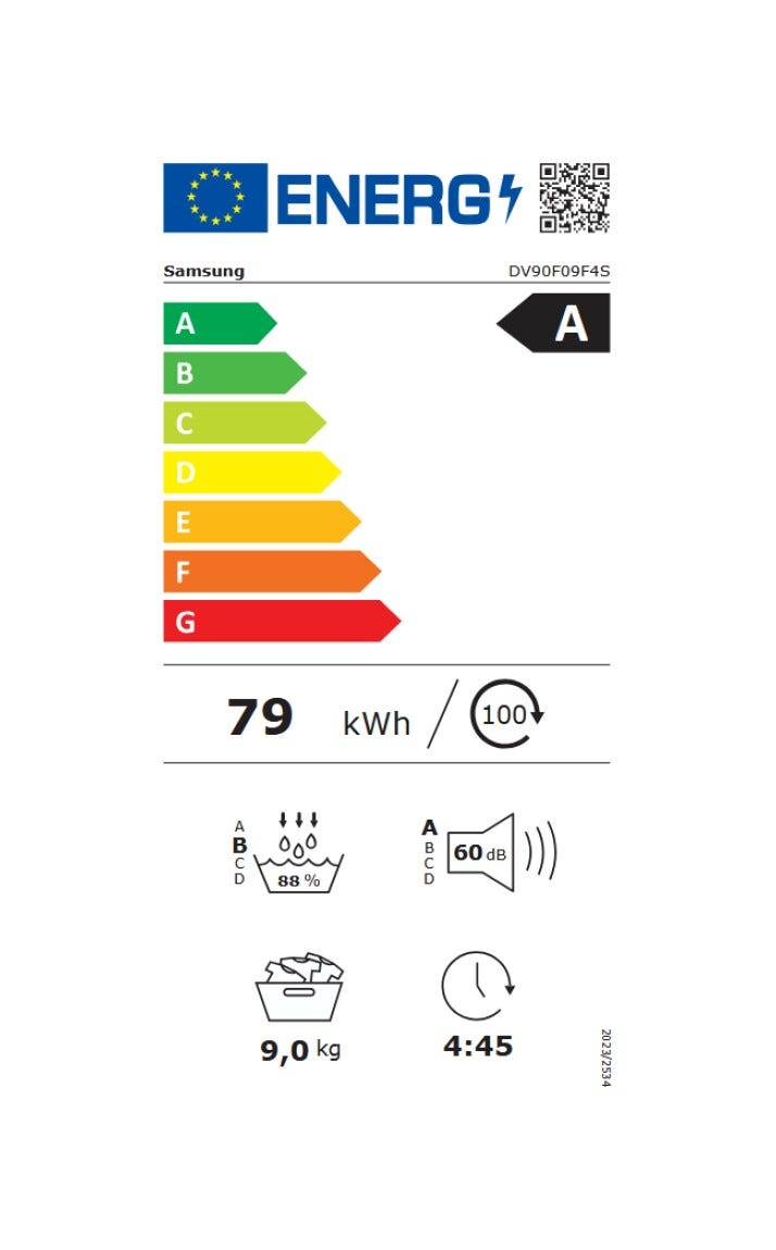 Samsung DV90F09F4SU3 Bespoke AI Laundry Asciugatrice cm. 60 - capacità 9 kg - silver