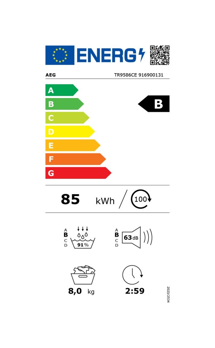 AEG TR9586CE Serie 9000 AbsoluteCare® Plus Asciugatrice cm. 60 - capacità 8 kg - bianco