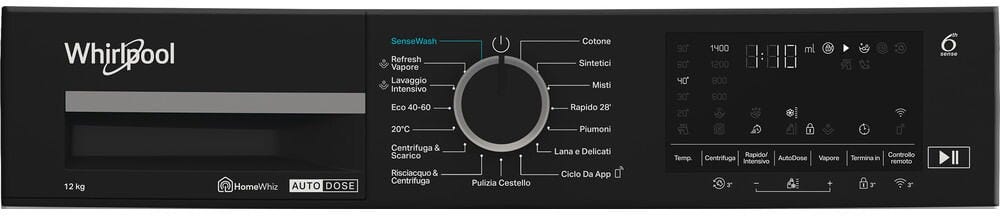 Whirlpool WPM 27W ADS IT SenseWash Lavatrice cm. 60 - capacità 12 kg - bianco