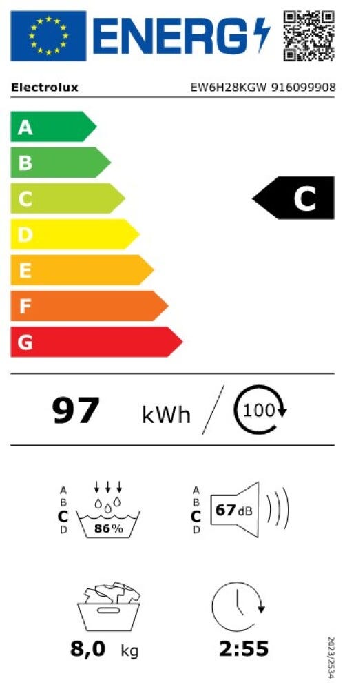 Electrolux EW6H28KGW Serie 600 GentleCare Asciugatrice cm. 60 - capacità 8 kg - bianco