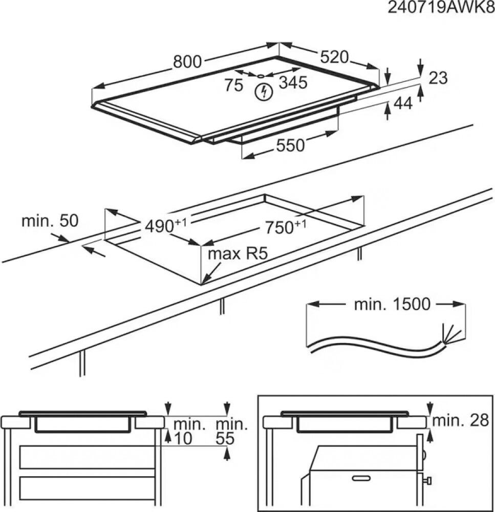AEG NIH85M30AB Serie 8000 Hob2Hood Piano cottura a induzione cm. 80 - vetroceramica nero