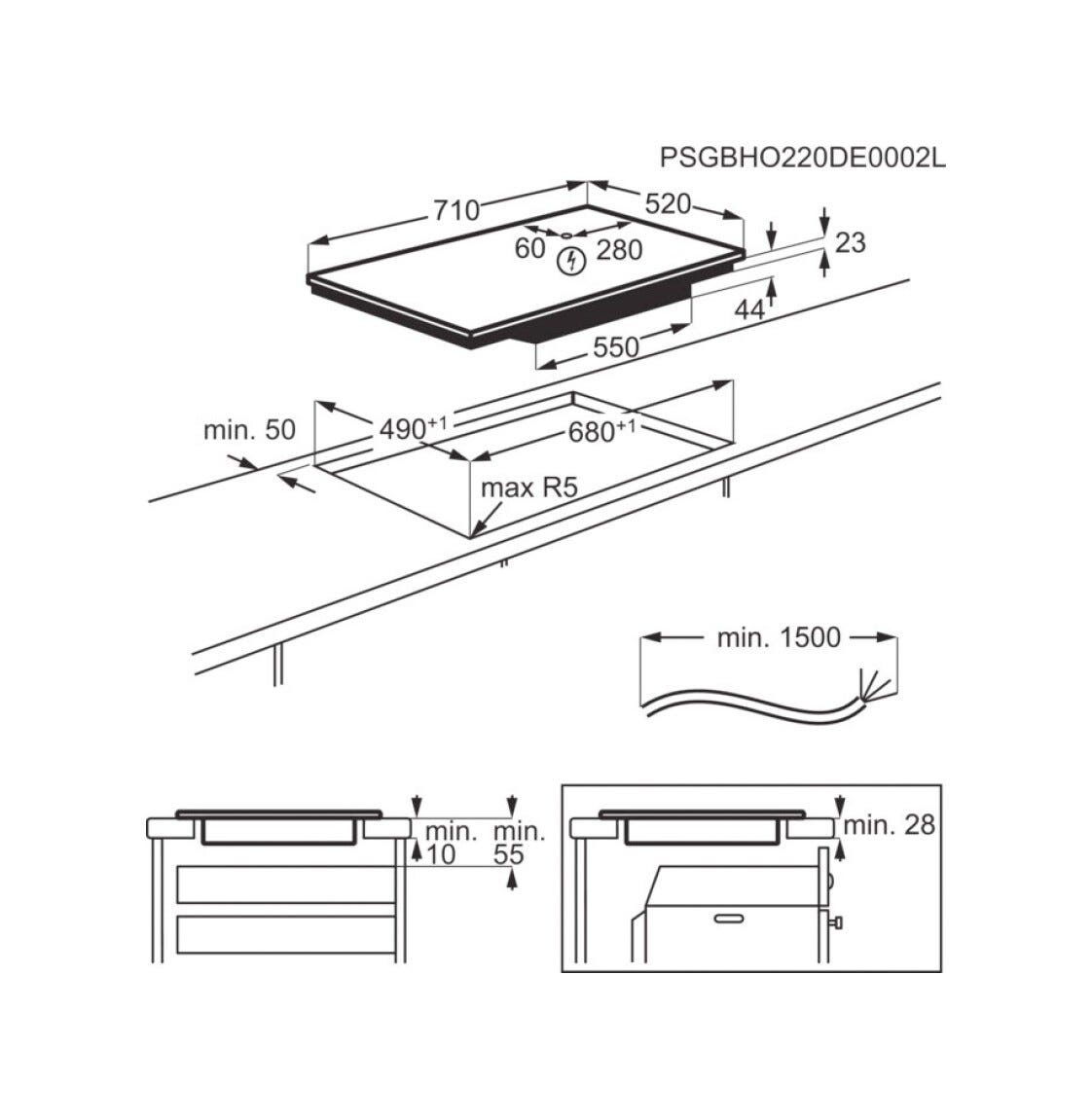 AEG TO74IB00FB Serie 6000 Bridge Piano cottura a induzione cm. 70 - vetroceramica nero