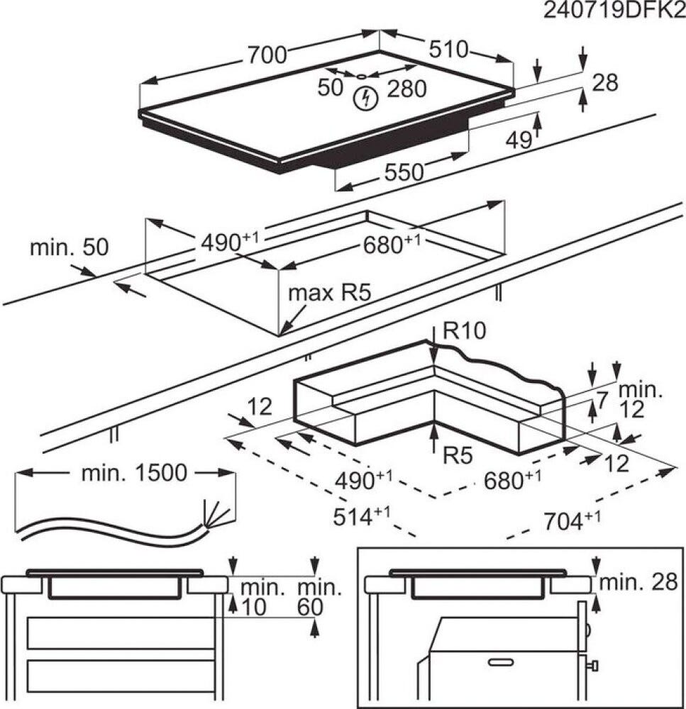 AEG TO74IB00IB Serie 6000 Bridge Piano cottura a induzione cm. 70 - vetroceramica nero