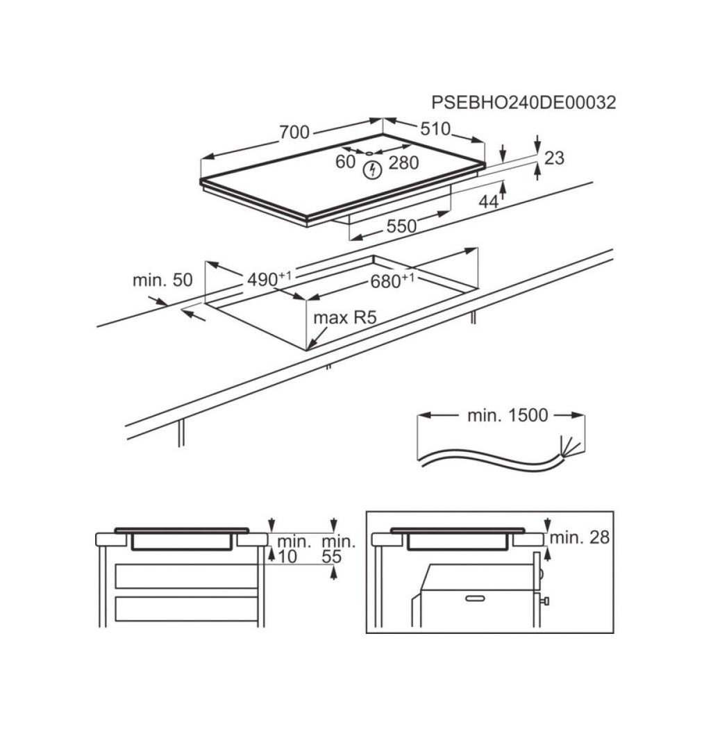 AEG TO74IB00IB Serie 6000 Bridge Piano cottura a induzione cm. 70 - vetroceramica nero