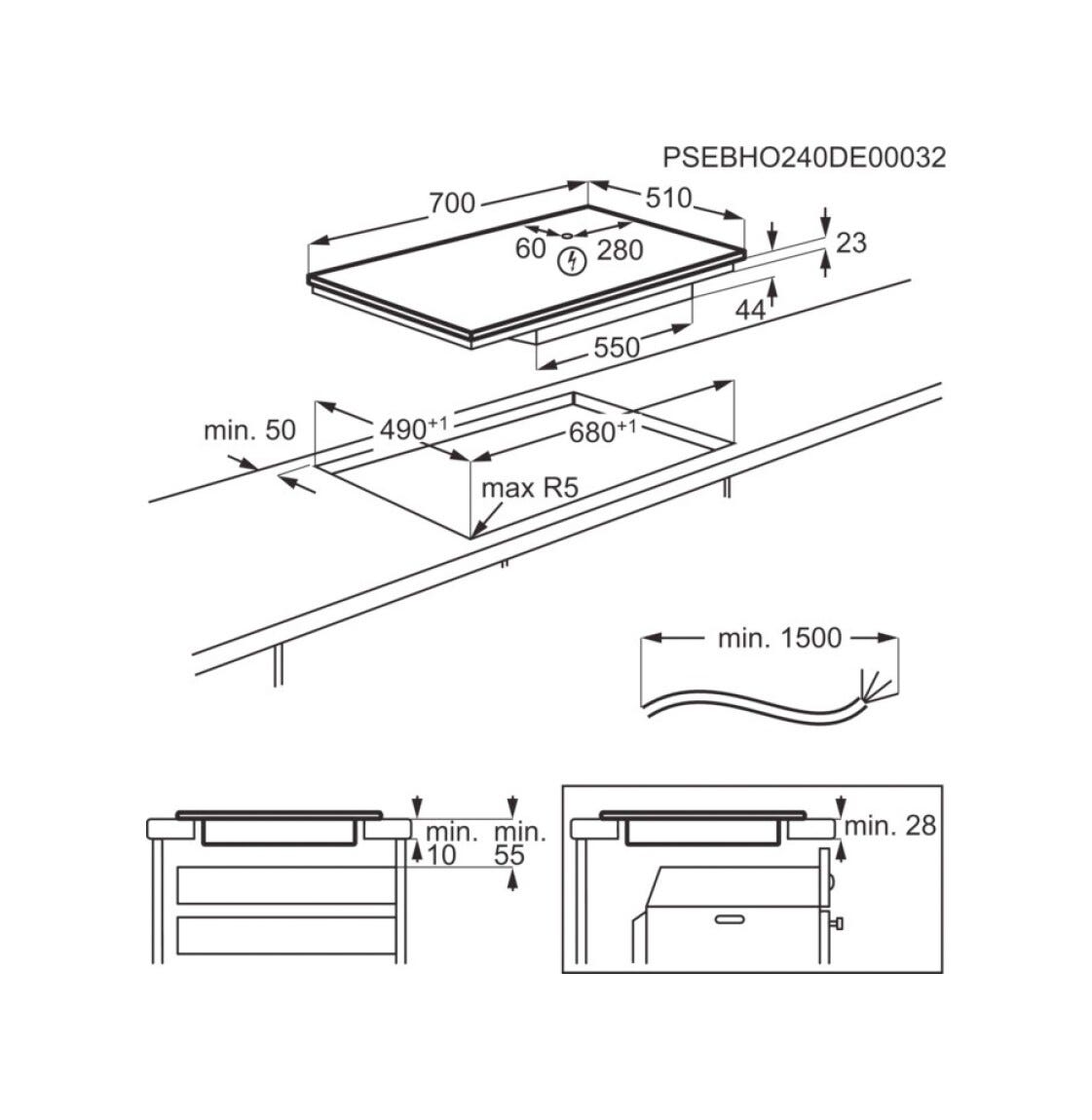 AEG TO74IB00IB Serie 6000 Bridge Piano cottura a induzione cm. 70 - vetroceramica nero