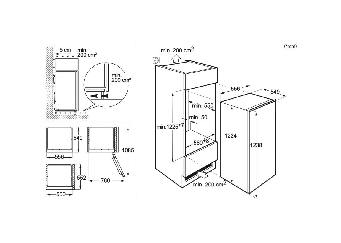AEG TAB7N12EF Serie 7000 Congelatore da incasso monoporta cm. 56 h. 122 - lt. 122