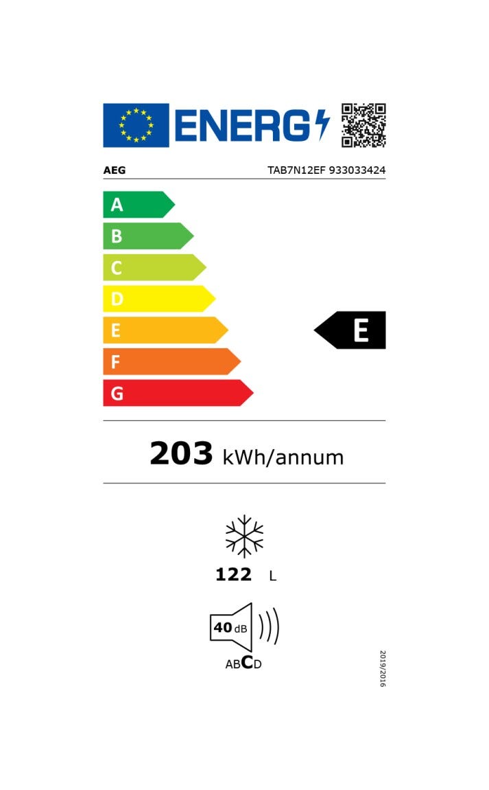 AEG TAB7N12EF Serie 7000 Congelatore da incasso monoporta cm. 56 h. 122 - lt. 122