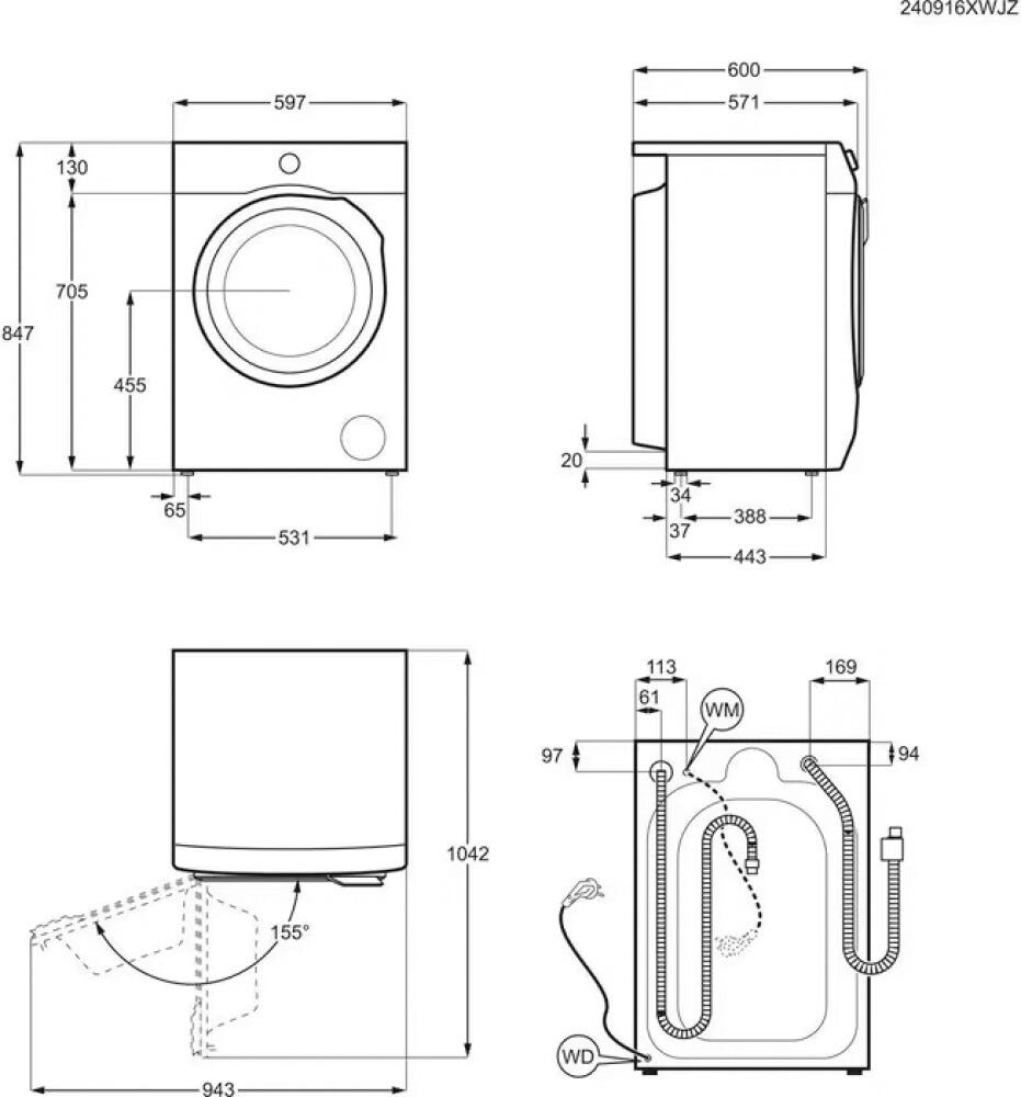 AEG LWR7194M2B Serie 7000 ProSteam® Lavasciuga cm. 60 - lavaggio 9 kg - asciugatura 5 kg - bianco