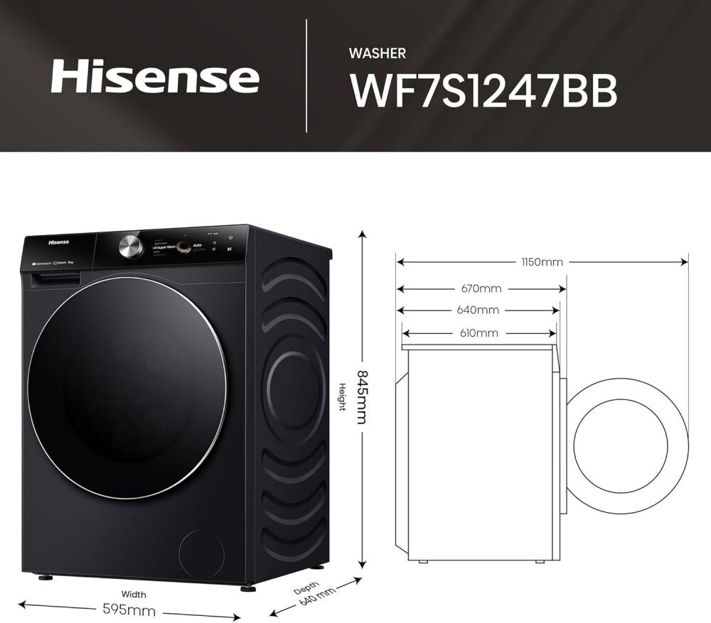 Hisense WF7S1247BB Lavatrice cm. 60 - capacità 12 kg - nero