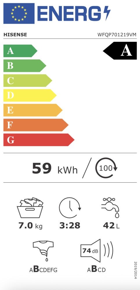 Hisense WFQP701219VM Lavatrice cm. 60 - capacità 7 kg - bianco