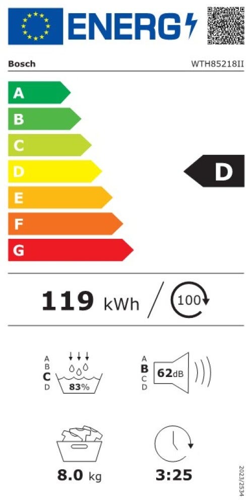 Bosch WTH85218II Serie 4 Asciugatrice cm. 60 - capacità 8 kg - bianco