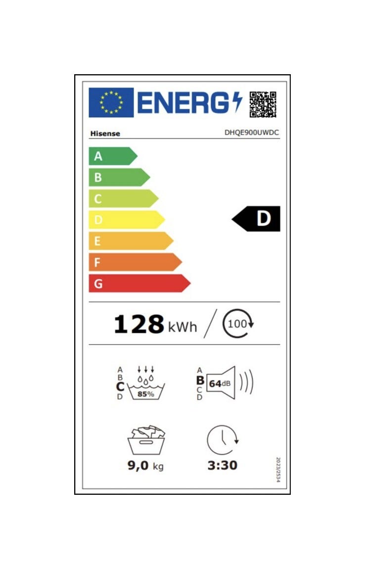 Hisense DHQE900UWDC Asciugatrice cm. 60 - capacità 9 kg - bianco