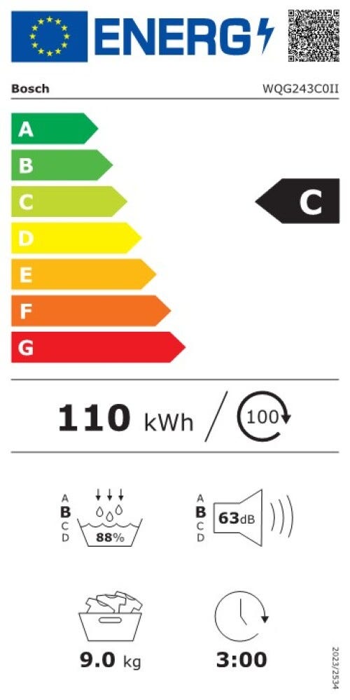 Bosch WQG243C0II Serie 6 Asciugatrice cm. 60 - capacità 9 kg - bianco