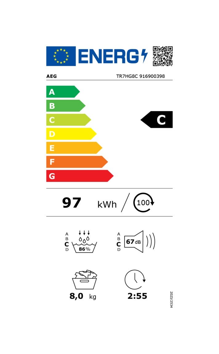 AEG TR7HG8C Serie 7000 SensiDry Asciugatrice cm. 60 - capacità 8 kg - bianco
