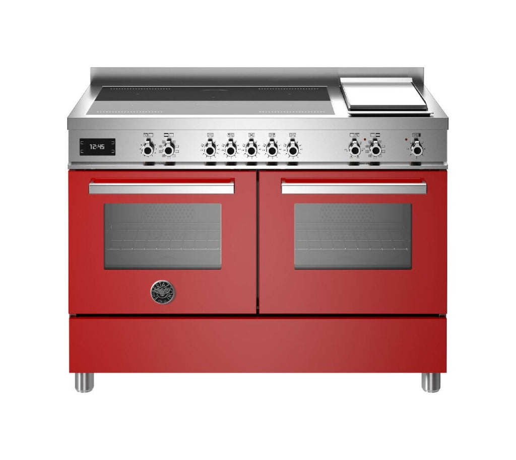 Bertazzoni PRO125I2EROT Professional Cucina da accosto cm. 120 - 5 zone induzione + 1 piastra elettrica + 2 forni elettrici - scaldavivande - rosso