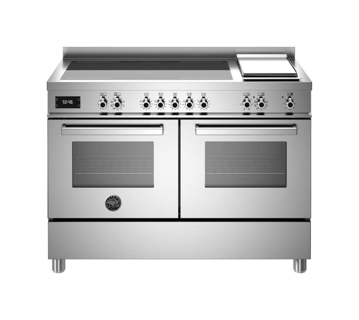 Bertazzoni PRO125I2EXT Professional Cucina da accosto cm. 120 - 5 zone induzione + 1 piastra elettrica + 2 forni elettrici - scaldavivande - inox