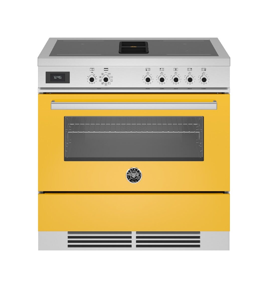 Bertazzoni PROCH94I1EGIT Professional Cucina da accosto cm. 90 - 4 zone induzione + 1 forno elettrico + cappa aspirante - giallo