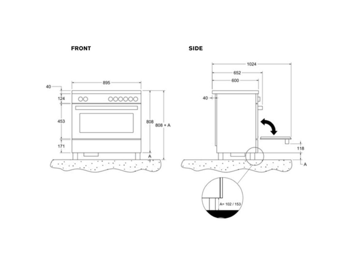 Bertazzoni PROCH94I1EGIT Professional Cucina da accosto cm. 90 - 4 zone induzione + 1 forno elettrico + cappa aspirante - giallo