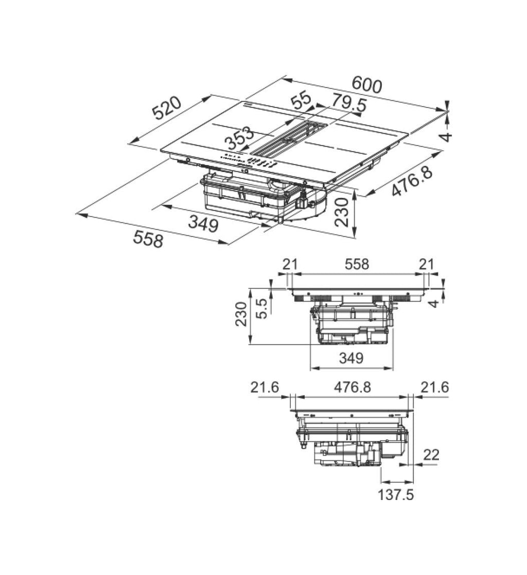 Faber GALILEO SLIM A600 Piano cottura induzione cm. 60 con cappa integrata da 630 m3/h - versione aspirante - vetroceramica nero