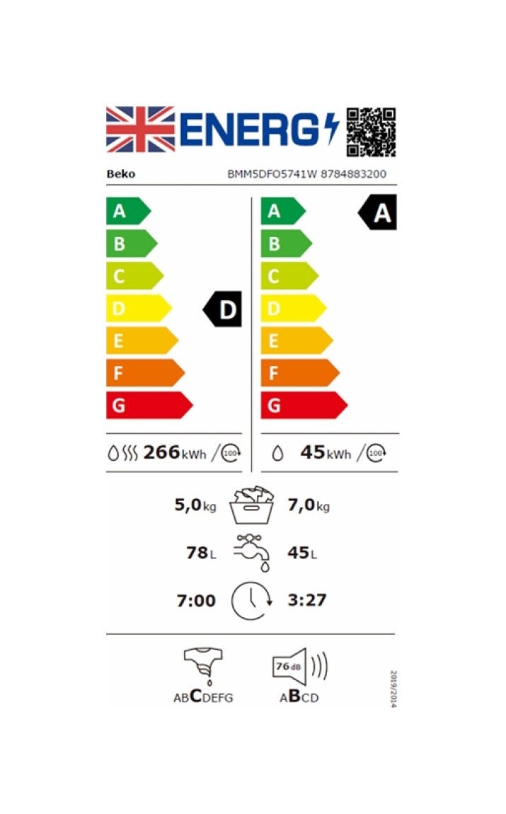 Beko BMM5DFO5741 Lavasciuga cm. 60 - lavaggio 7 kg - asciugatura 5 kg - bianco