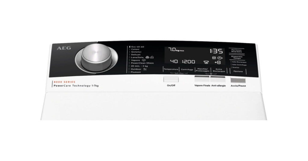 AEG LTR8C73A serie 8000 PowerCare Lavatrice a carica dall'alto 7 kg, cm. 40, con tecnologia PowerCare e ProSteam per un lavaggio delicato e efficiente, bianco