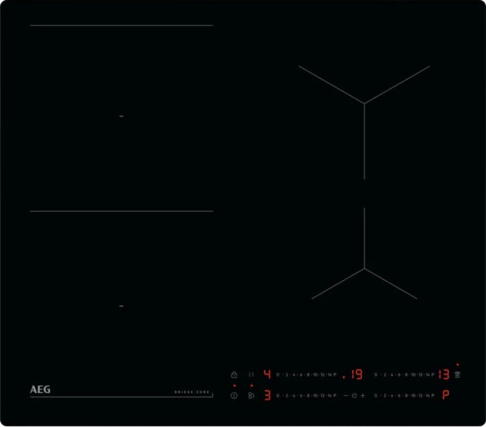 AEG TO64IB00FB serie 6000 Piano cottura a induzione, 60 cm, 4 zone, con funzione Bridge e Hob2Hood per la cucina moderna, vetroceramica nero