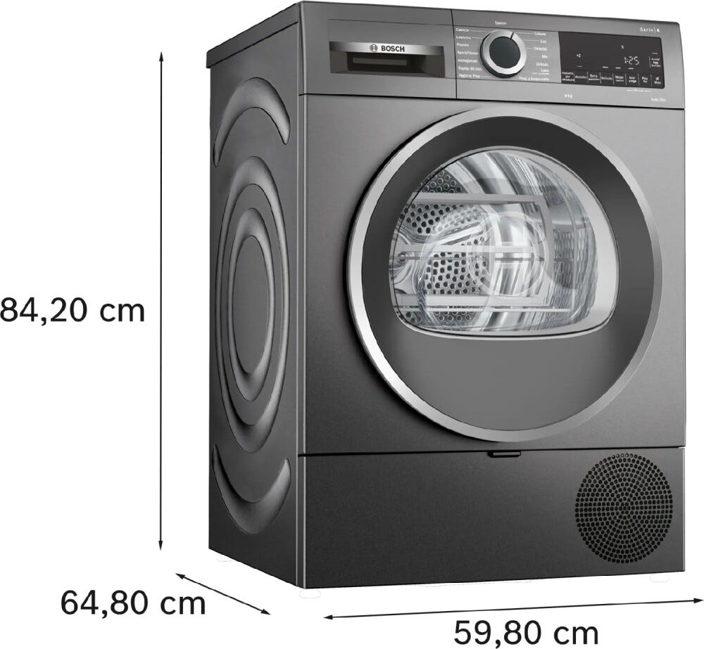 Bosch WQG243DRII Serie 6 Asciugatrice libera installazione a pompa di calore 9 kg, Home Connect, Super40, antracite