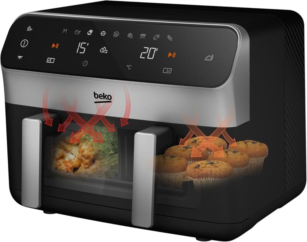 Beko FRL6488 Friggitrice ad aria doppio cestello - 9,5 lt - nero