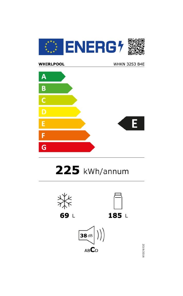 Whirlpool WHKN 3253 B4E Frigorifero con congelatore da incasso cm. 54 h. 178 - lt. 254