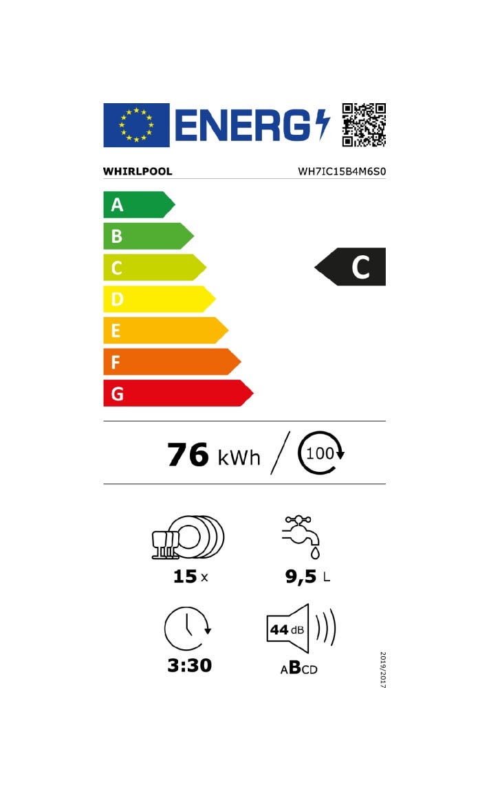 Whirlpool WH7IC15B4M6S0 Lavastoviglie integrata totale cm. 60 - 15 coperti - cerniere sliding