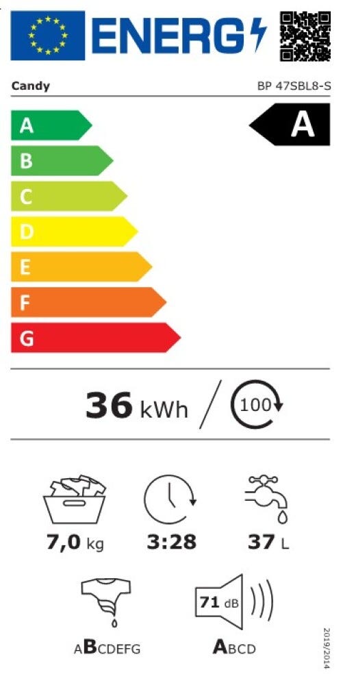 Candy BP 47SBL8-S ProWash550 Lavatrice cm. 60 - capacità 7 kg - bianco