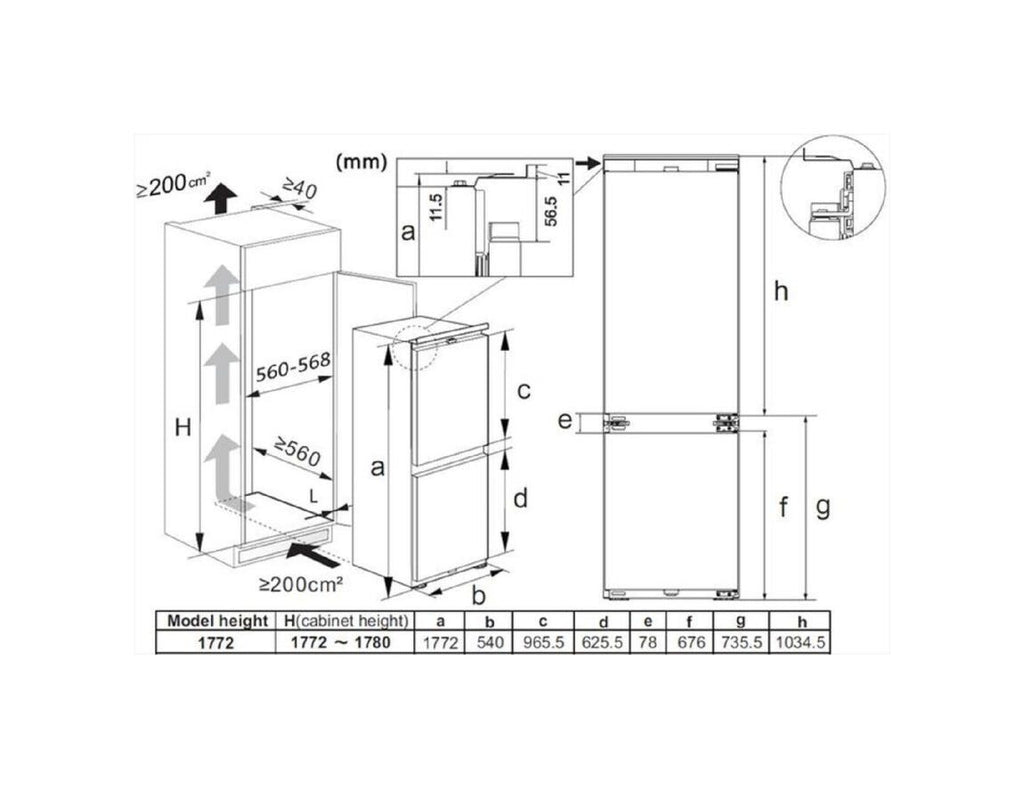 Hisense HBI54250E Frigorifero con congelatore da incasso cm. 54 h. 177 - lt. 252